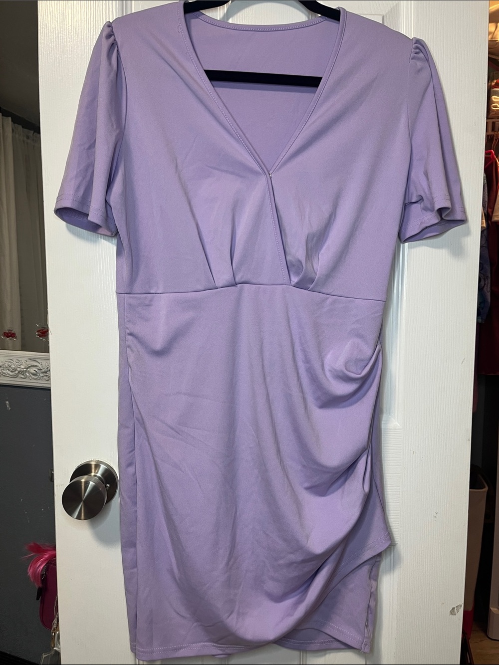 Women's Lavender V-Neck Short Sleeve dress